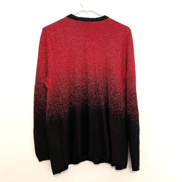 AVENUE Plus Size Red Metallic Black Ombre Twin Set Twinset Top Cardigan Sweater - Picture 9 of 11